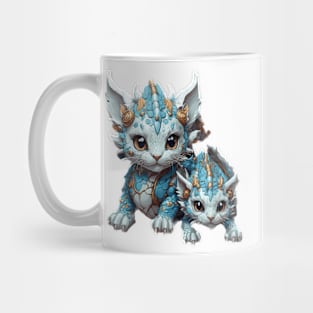 Dragon cat family in their flowery cave Mug